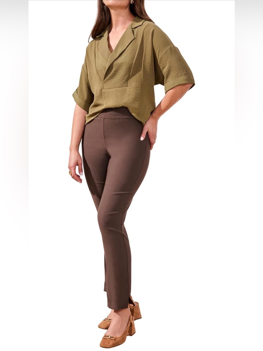Tribal Pull-on Performance Stretch Slimming Ankle Pant Trousers w/ Tummy Control
